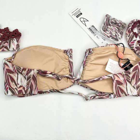 Mink Pink Bikini Top Women SMALL Feather Palm Off Shoulder Bandeau Swim - Picture 10 of 10